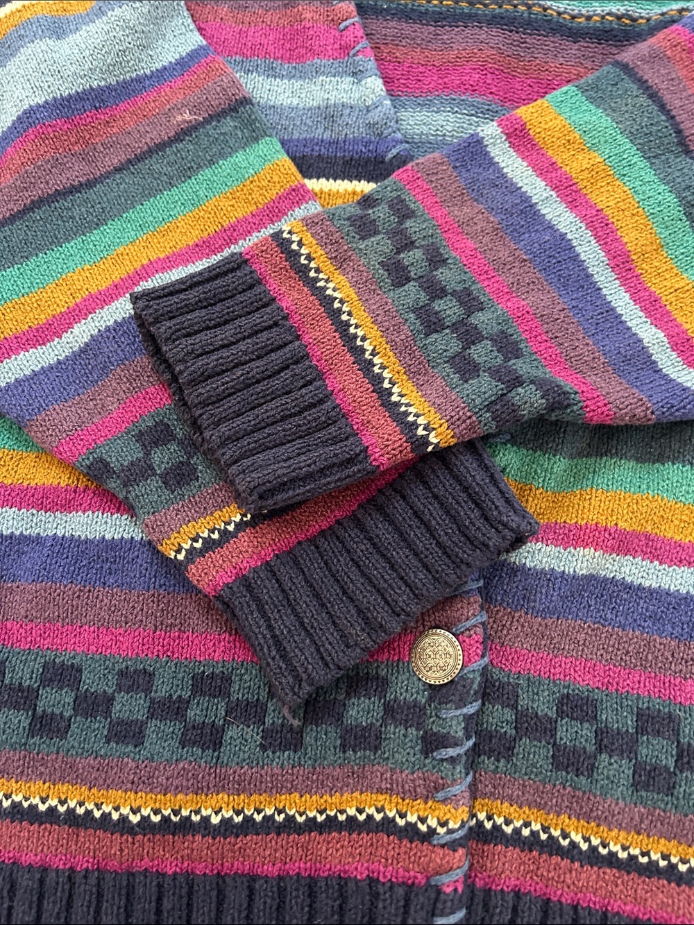 Vintage L.L. Bean Multi-Color Striped V-Neck Cardigan Sweater #592 Women's Large - Picture 6 of 15